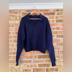 GAP Navy Blue V-Neck Cropped Polo Sweater